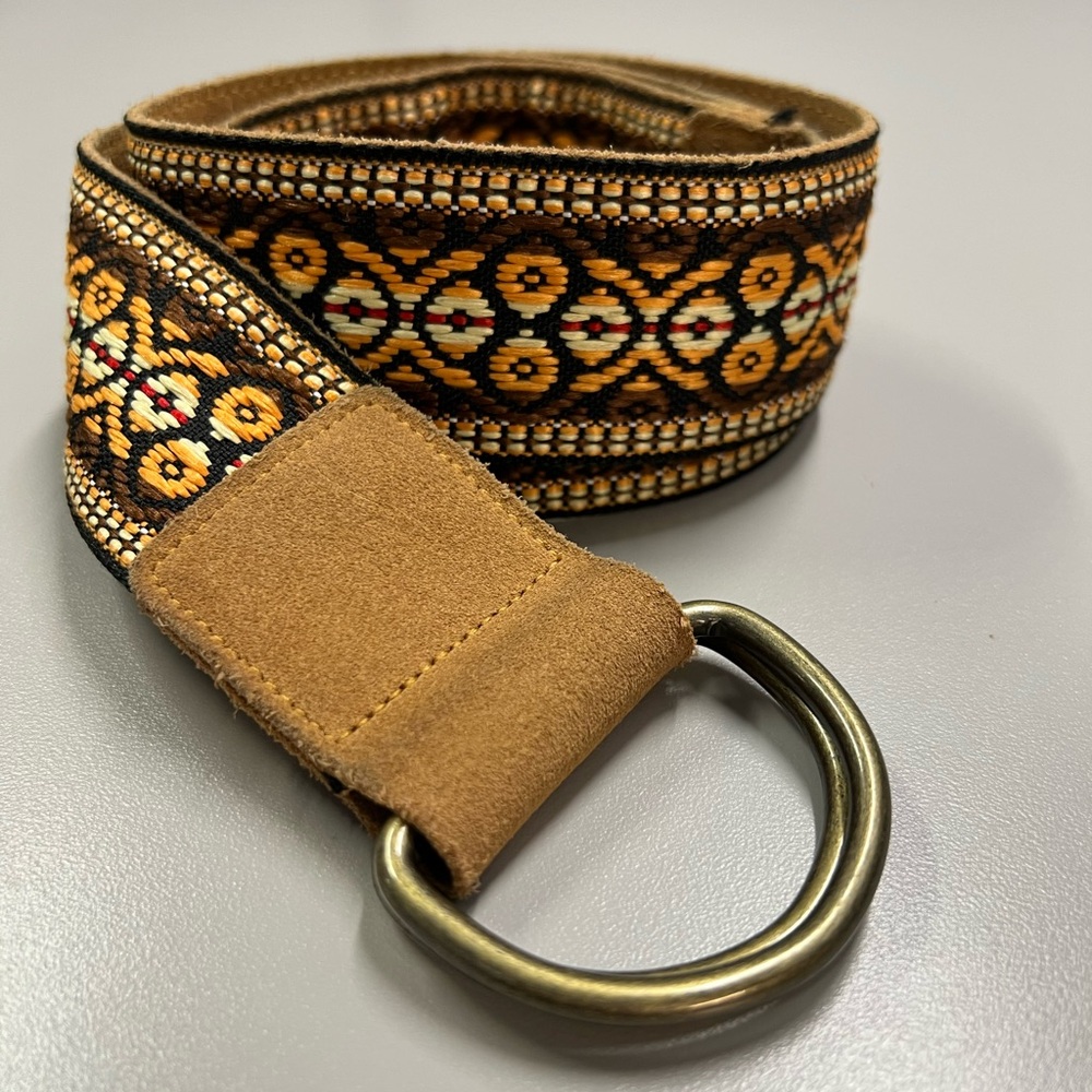 Express Y2K Suede Leather Embroidered Woven Belt with D-ring buckle Size Medium